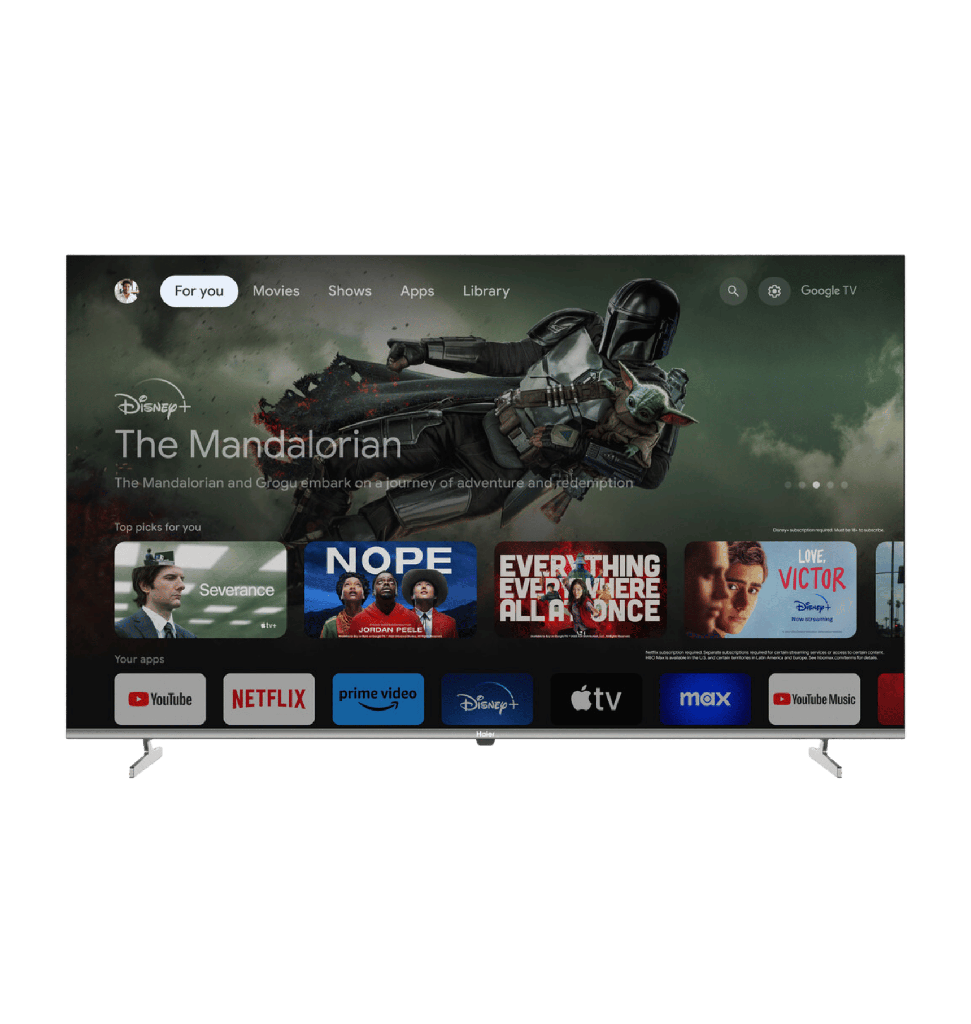 شاشه هاير 55 سمارت 4K QLED بدون فريم رسيفر داخلي جوجل TV تحكم صوتي بالريموت H55S80EU