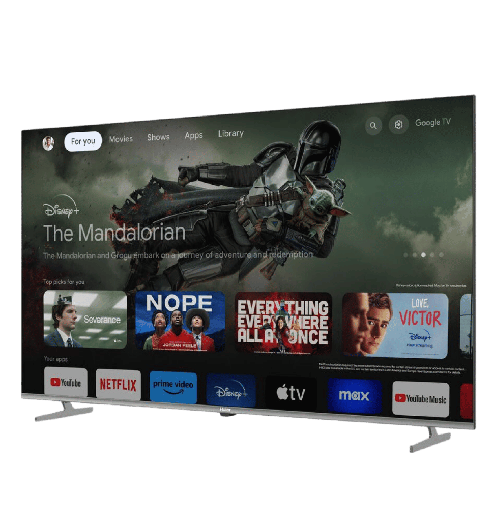 شاشه هاير 65 كيوليد سمارت 4K بدون فريم رسيفر داخلي جوجل TV تحكم صوتي بالريموت H65S80EU