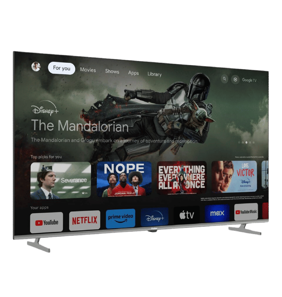 شاشه هاير 65 كيوليد سمارت 4K بدون فريم رسيفر داخلي جوجل TV تحكم صوتي بالريموت H65S80EU