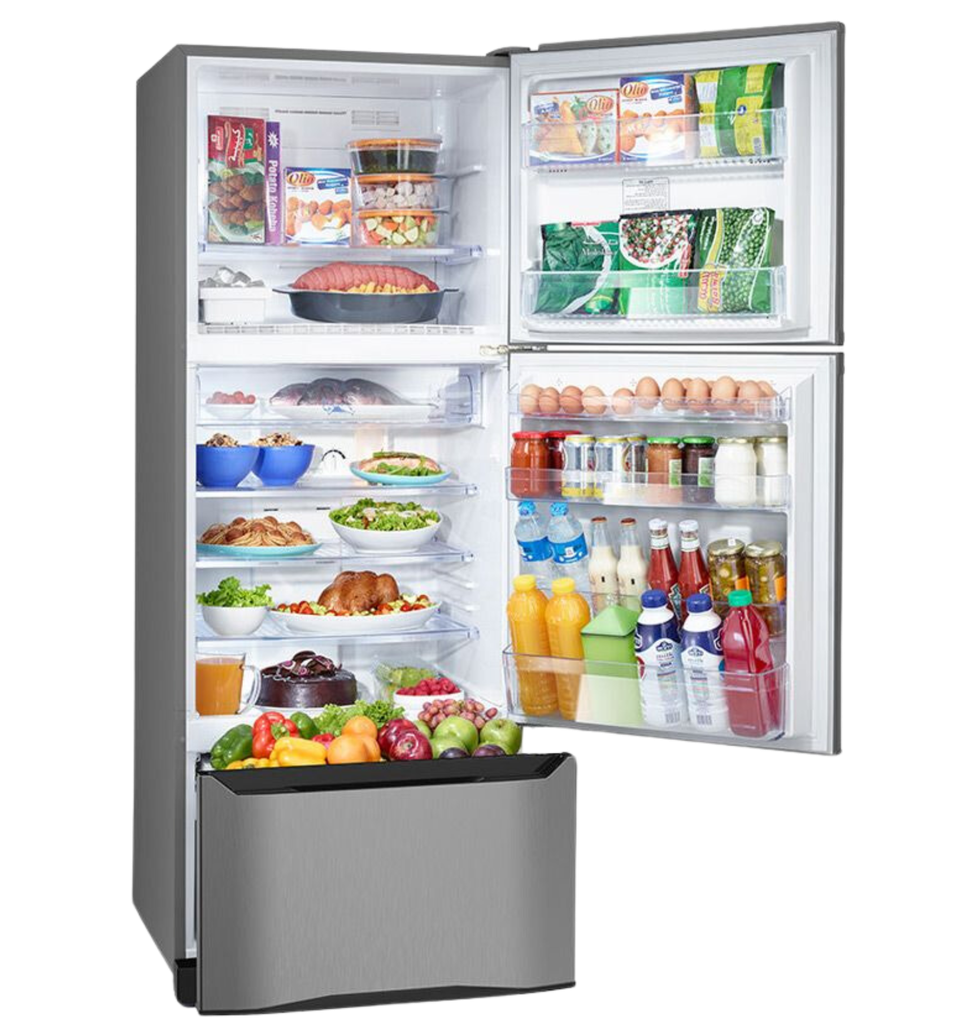 ثلاجه تورنيدو 3 باب 351 لتر بلازما ستانلس غامق RF-45FT-DST