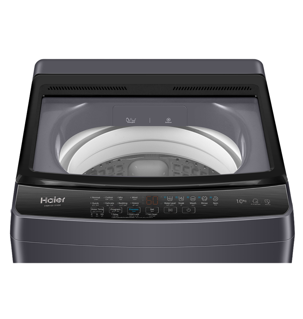 غساله هاير تحميل علوي 10ك سلفر غامق باب زجاج هيدروليك HWM100-316S8