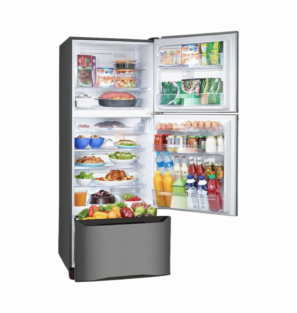 ثلاجه تورنيدو 3 باب 351 لتر بلازما ستانلس غامق انفرتر RF-45FTV-DST