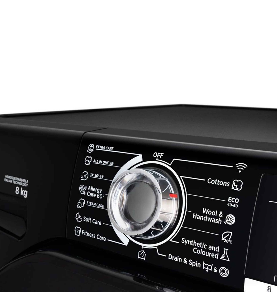 غساله هوفر 8كيلو 1200 لفه اسود باب كروم WIFI بالبخار H3WOS283TABB4ELA