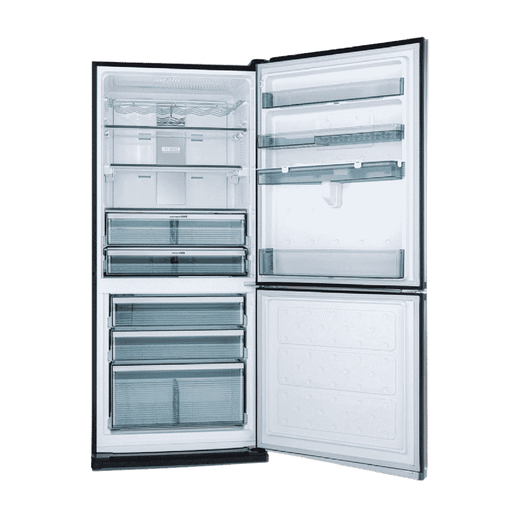 ثلاجه شارب 558 لتر انفرتر هايبرد بلازما ديجيتال فريزر سفلى بحنفيه اسود SJ-PV73KW-BK