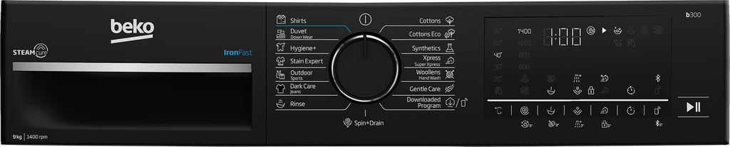 غساله بيكو 9ك 1400 لفه ديجيتال انفرتر باب كبير بخار اسود بلوتوث B3WFU50940BCI