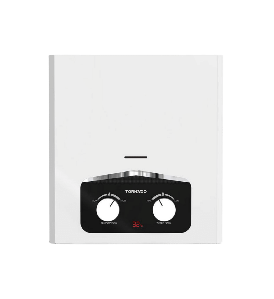 سخان غاز تورنيدو 6 لتر غاز طبيعي ديجيتال مجهز لادابتر ابيض (مالتي باور) GH-MP6SN-W