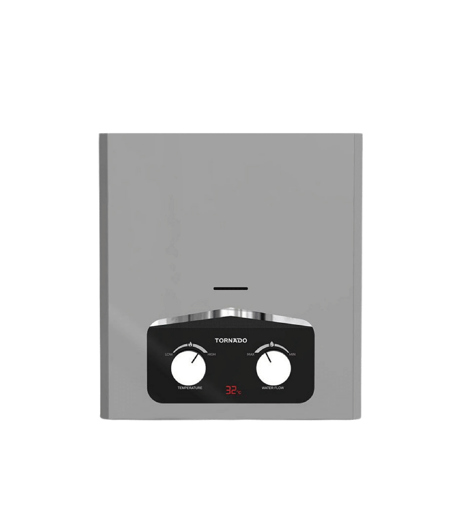 سخان غاز تورنيدو 6 لتر غاز طبيعي ديجيتال مجهز لادابتر سلفر 2 مفتاح (مالتي باور) GH-MP6SN-S