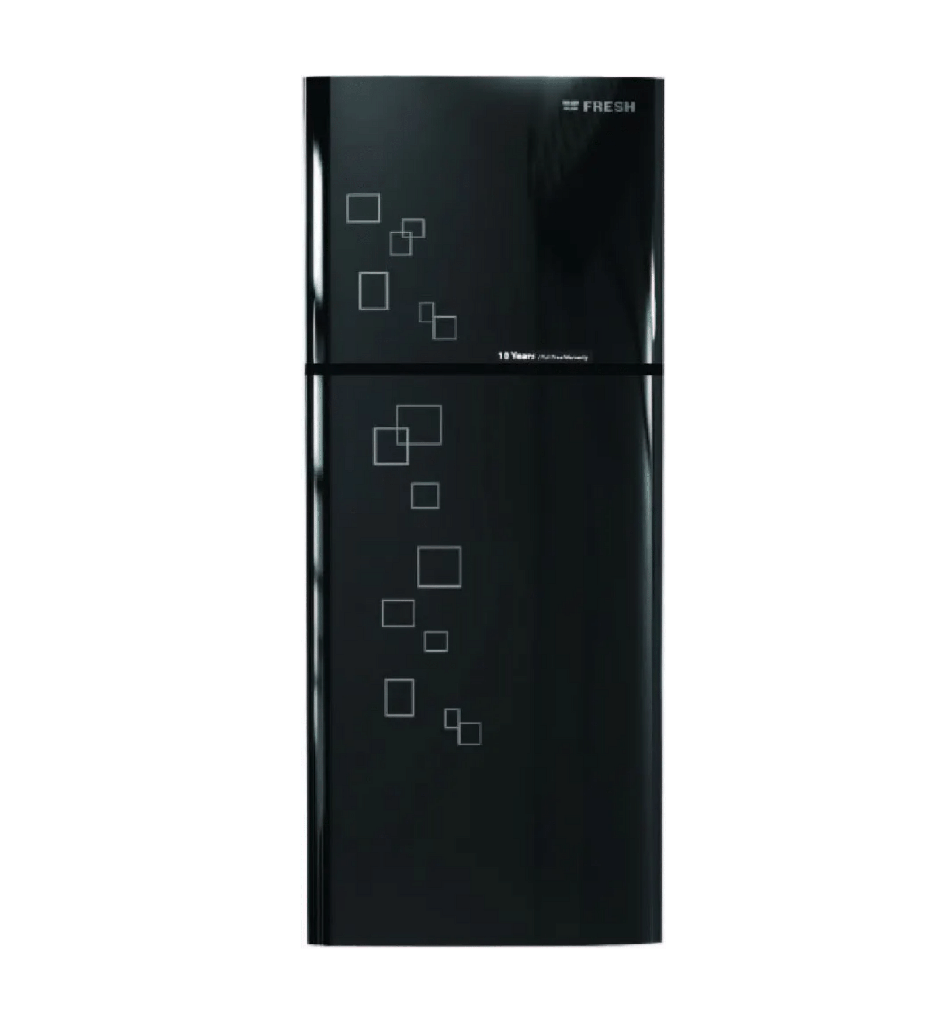 ثلاجه فريش 397 لتر زجاج اسود بدون شاشه بلازما بدون مقبض FNT-BR470KGB