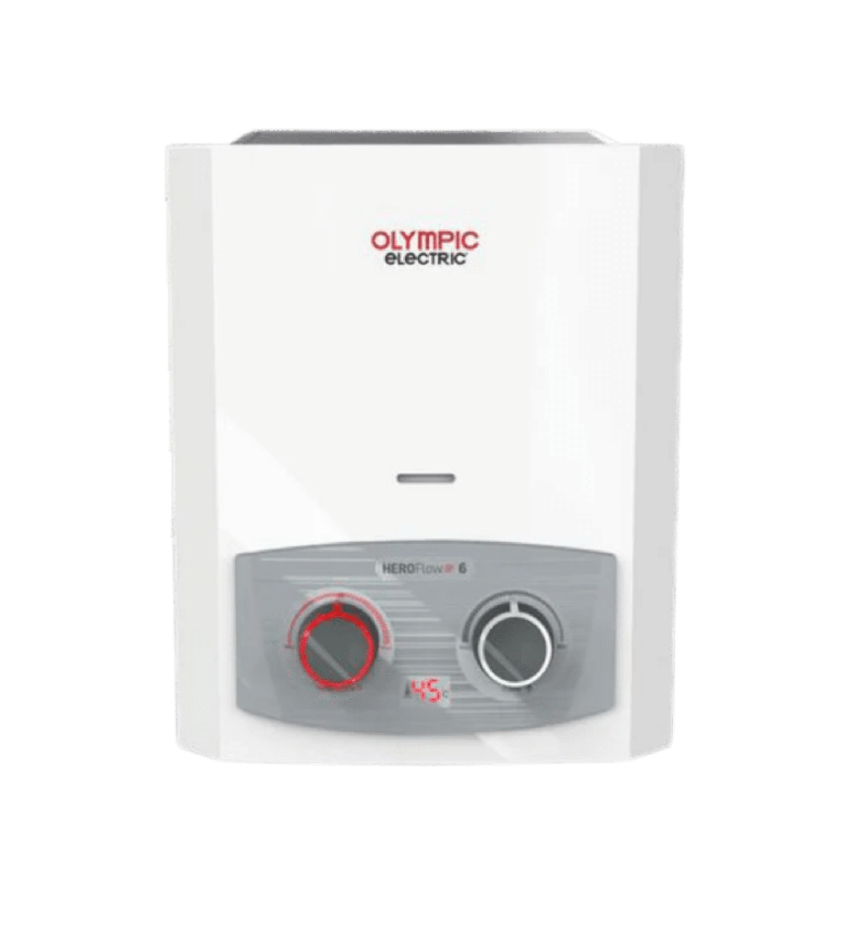 سخان غاز اولمبيك الكتريك دلتا 6 لتر غاز طبيعي -ابيض-  بالادابتر اكرتين ديجيتال