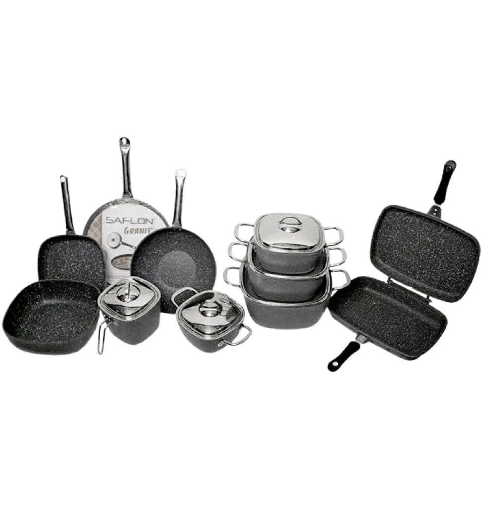 طقم سافلون جرانيت مربع يد استيل 15 ق