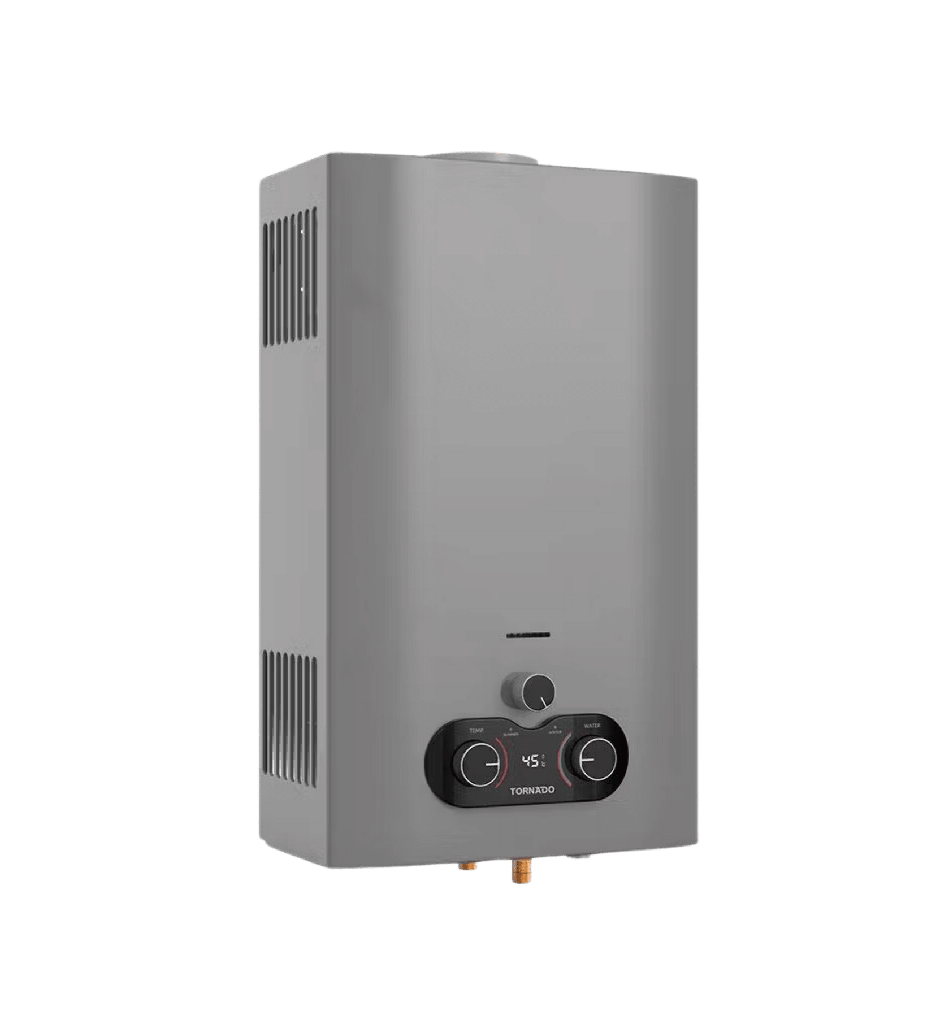 سخان غاز تورنيدو 10 لتر غاز طبيعي ديجيتال مجهز لادابتر (مالتي باور) سلفر الجديد 2 مفتاح GH-MP10SN-S