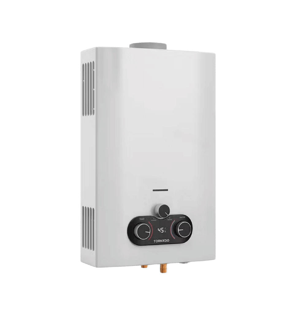 سخان غاز تورنيدو 10 لتر غاز طبيعي ديجيتال مجهز لادابتر (مالتي باور) ابيض الجديد 3 مفتاح GH-MP10SN-W