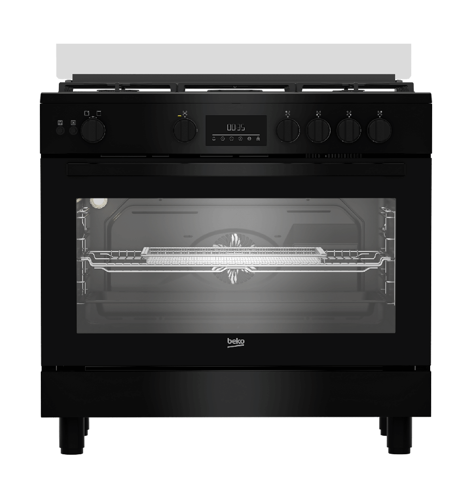 بوتجاز بيكو 5ش امان كامل اسود 90سم مروحتين تبريد وطهي ديجيتال حوامل زهر BGGR 11225 GB