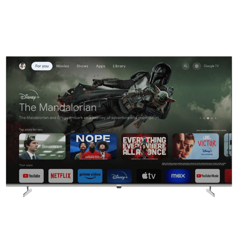 شاشه هاير 65 كيوليد سمارت 4K بدون فريم رسيفر داخلي جوجل TV تحكم صوتي بالريموت H65S80EU
