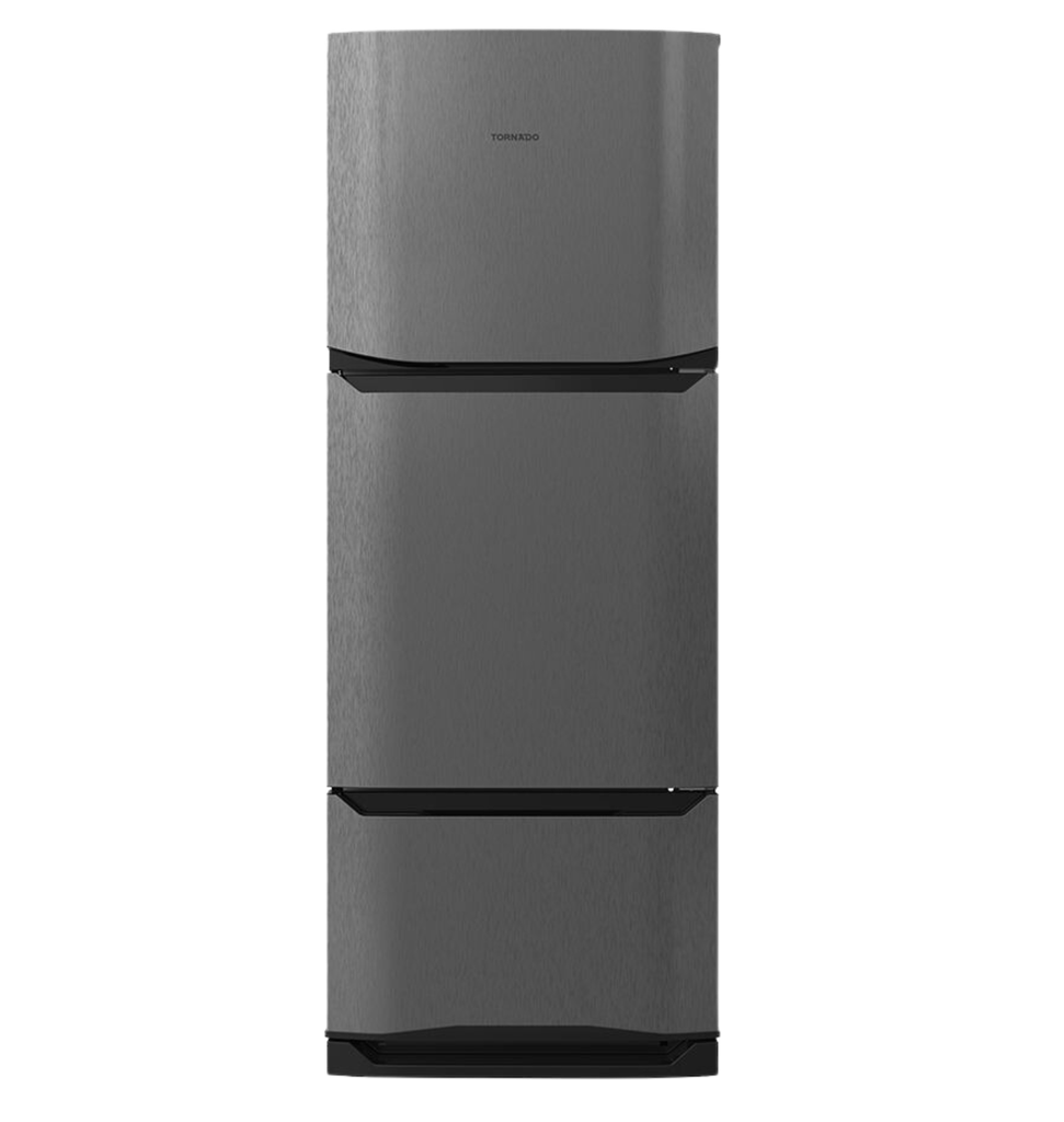ثلاجه تورنيدو 3 باب 351 لتر بلازما ستانلس غامق RF-45FT-DST