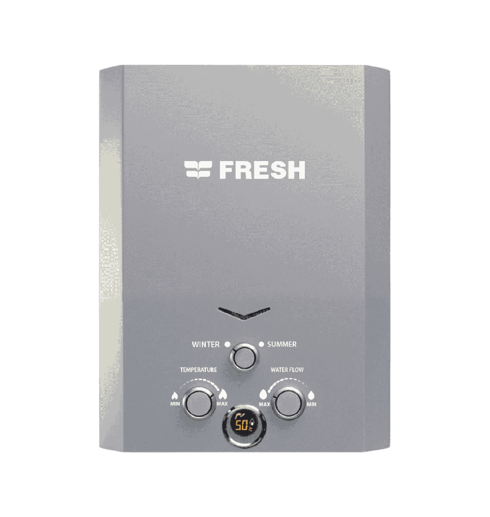 سخان غاز فريش 6 لتر غاز طبيعي نحاس فلات فضي بالادابتر F