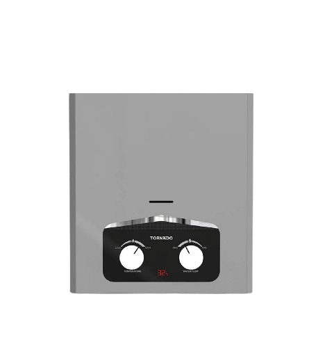 [108257] سخان غاز تورنيدو 6 لتر غاز طبيعي ديجيتال مجهز لادابتر سلفر (مالتي باور) GH-MP6SN-S