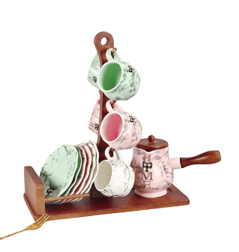 [104992] طقم قهوه بحامل خشب الاندلس