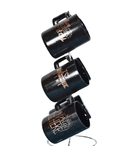 [104996] طقم ماج كافيه اسود +& الوان  بحامل استيل الاندلس