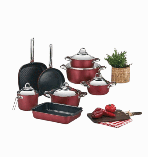 طقم تيتانيوم 13 ق باور لاين احمر مدور يد استيل