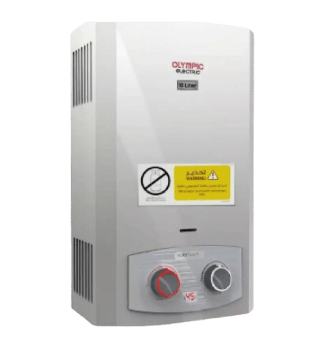 [945105583] سخان غاز اولمبيك الكتريك دلتا 10 لتر بمدخنه - سلفر - بالادابتر اكرتين ديجيتال
