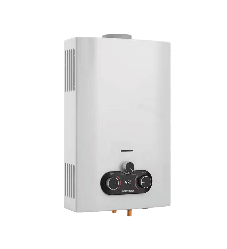 [2002974] سخان غاز تورنيدو 10 لتر غاز طبيعي ديجيتال مجهز لادابتر (مالتي باور) ابيض الجديد 2 مفتاح GH-MP10SN-W