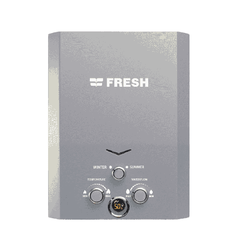 [500021712] سخان غاز فريش 6 لتر غاز طبيعي نحاس فلات فضي بالادابتر F