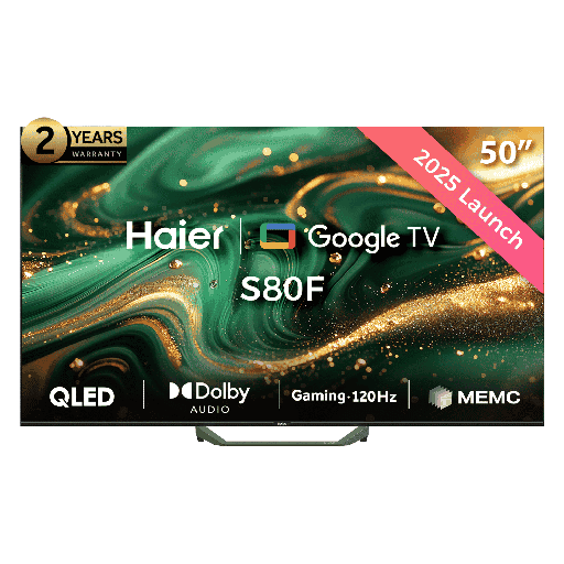 [2006626] شاشه هاير 50 كيوليد سمارت 4K بدون فريم رسيفر داخلي جوجل TV تحكم صوتي بالريموت H50S80F